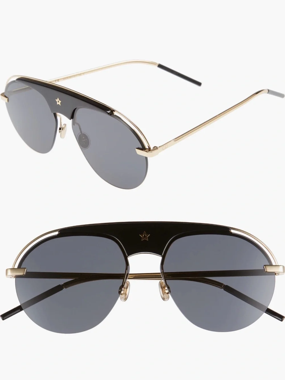 Dior Black and Gold Aviator Sunglasses - Gray Lenses